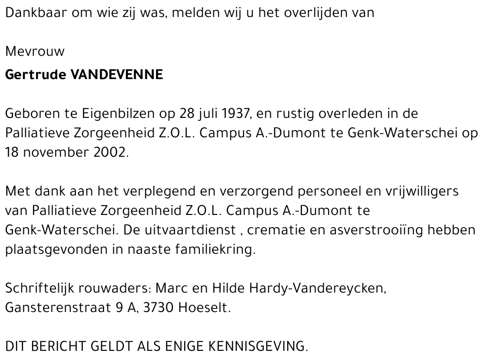 Gertrude VANDEVENNE
