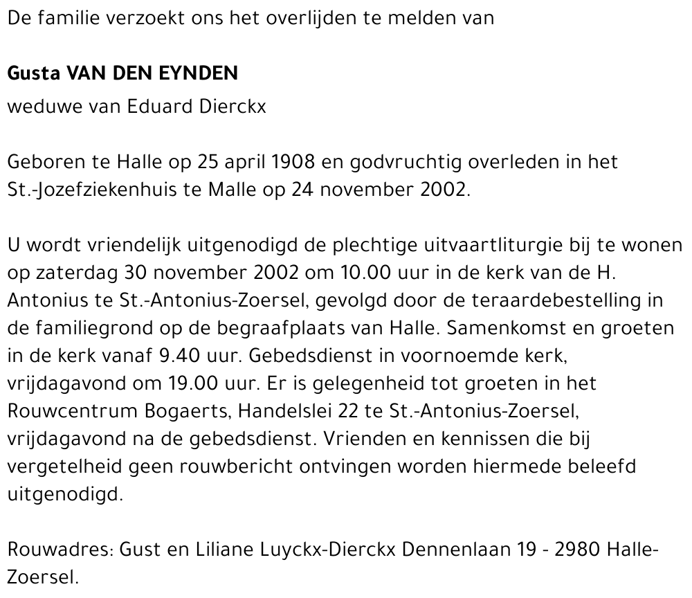 GUSTA VAN DEN EYNDEN