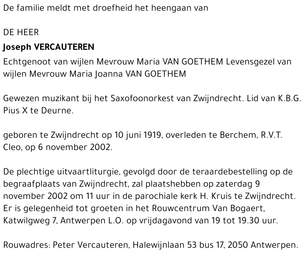 JOSEPH VERCAUTEREN