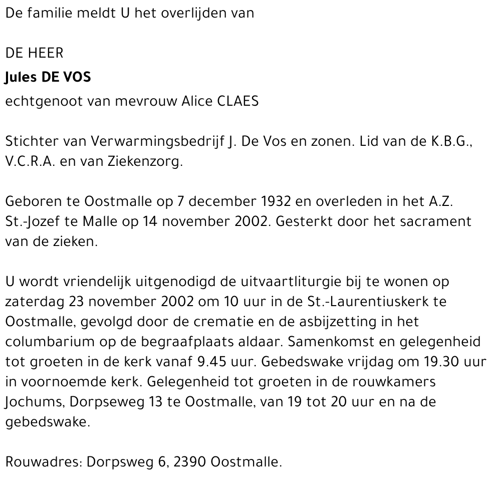 JULES DE VOS