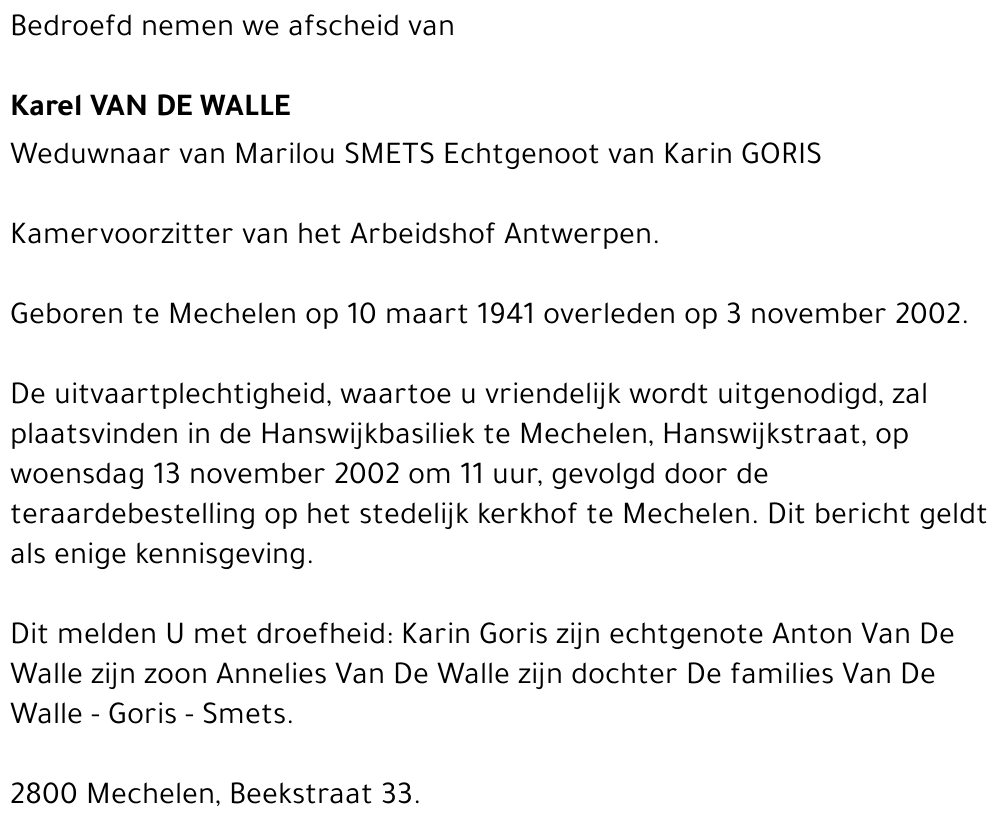 KAREL VAN DE WALLE