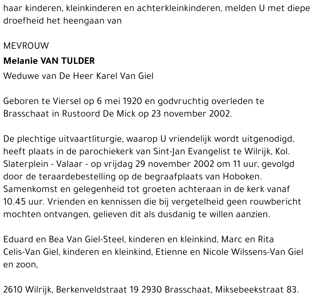 MELANIE VAN TULDER