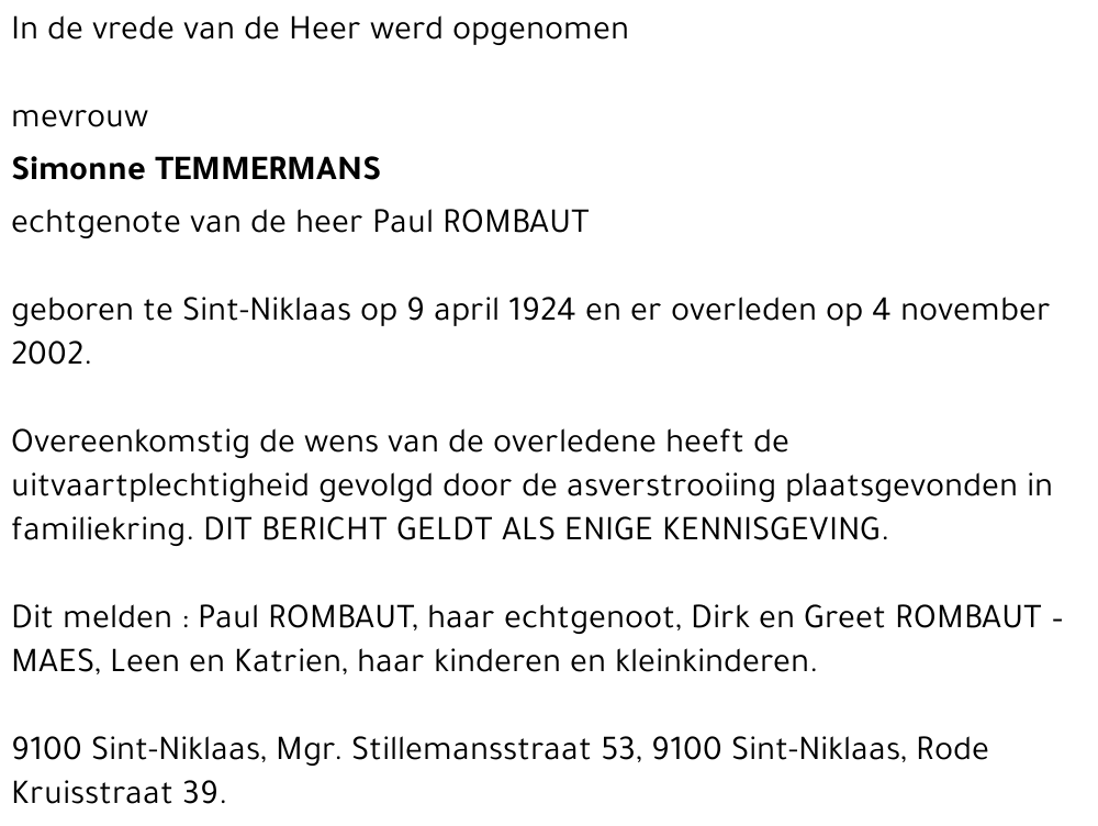 SIMONNE TEMMERMANS