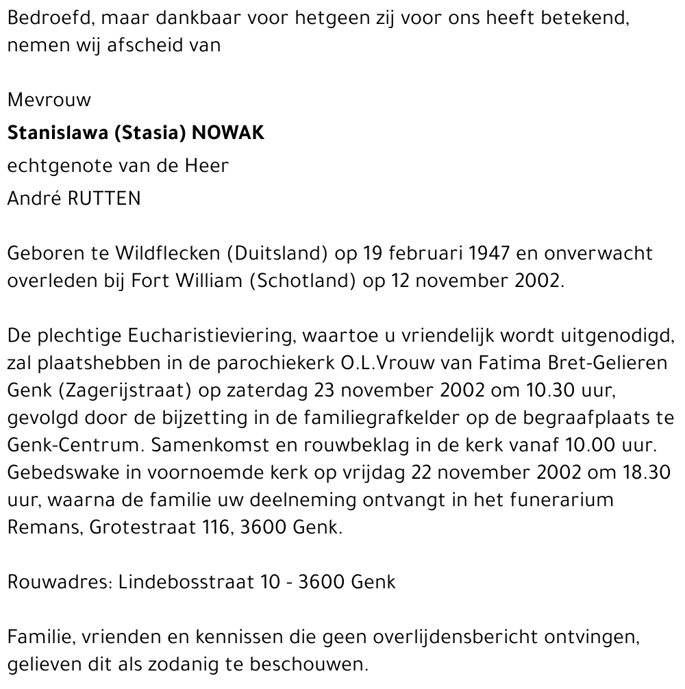 Stanislawa (Stasia) NOWAK