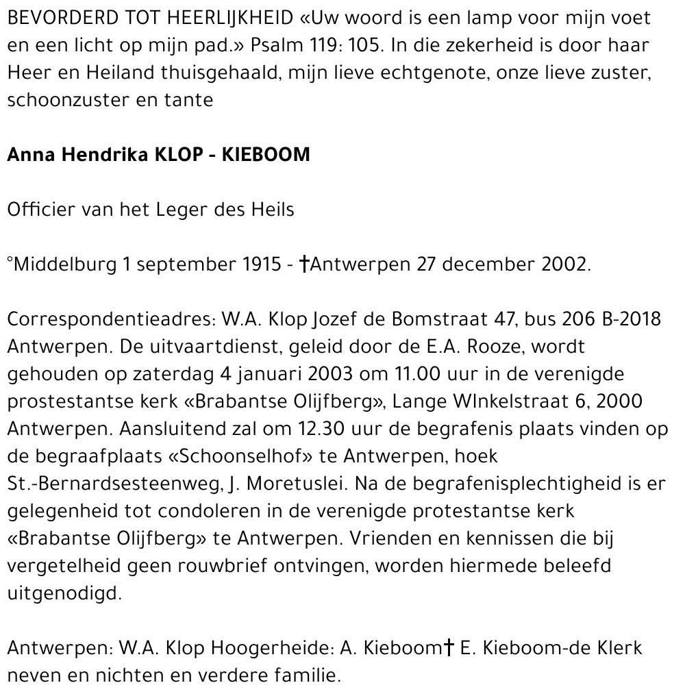 Anna Hendrika Klop - Kieboom