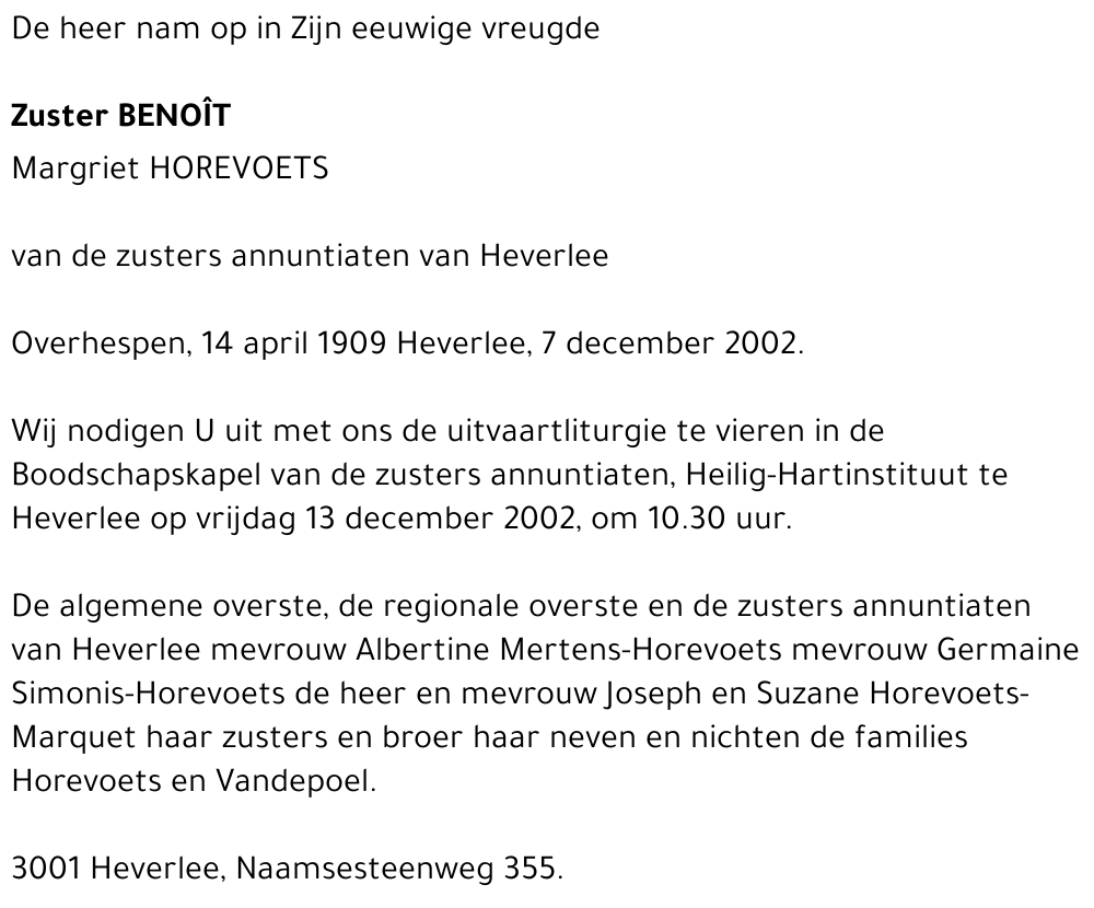BENOÎT (MARGRIET HOREVOETS)