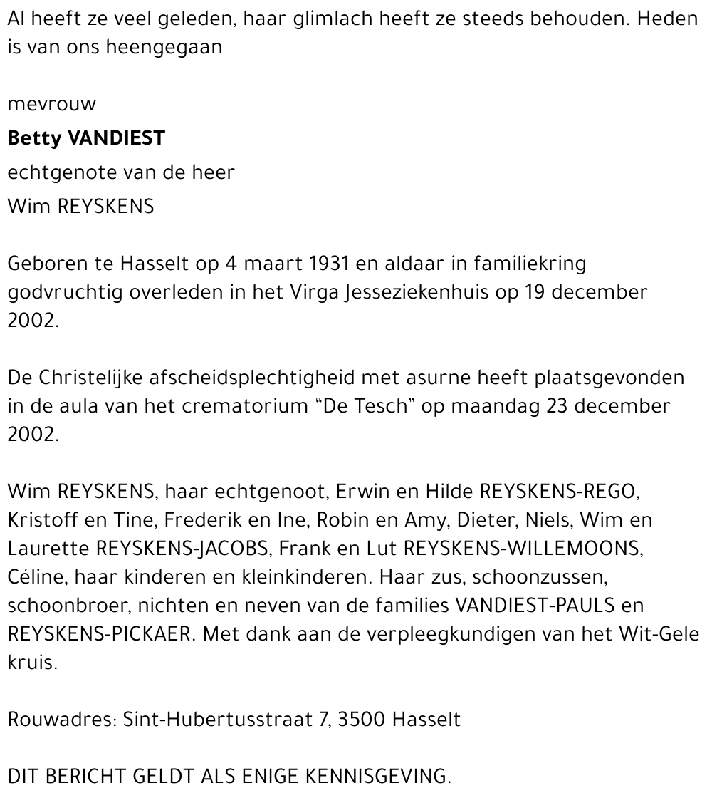 Betty VANDIEST