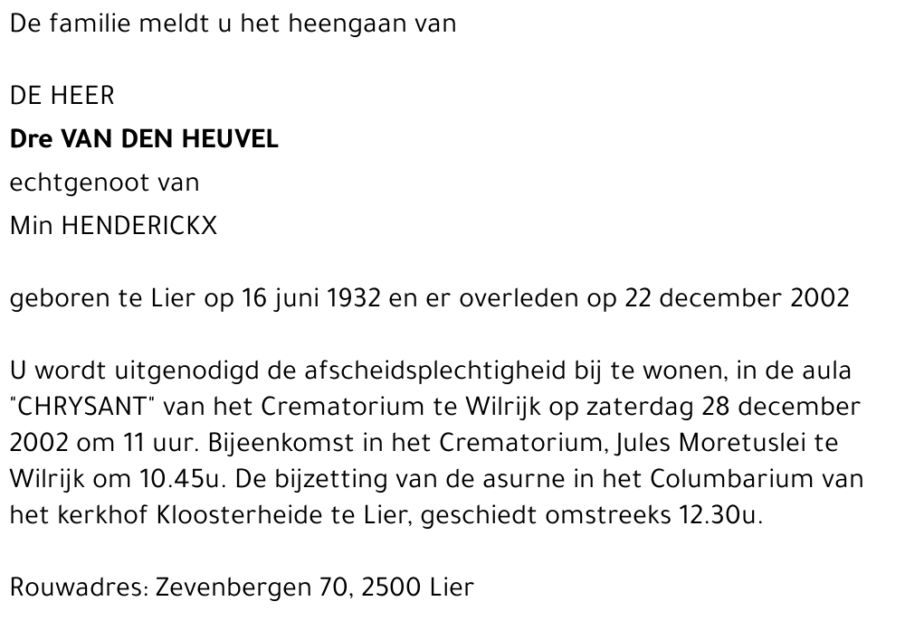 Dre VAN DEN HEUVEL