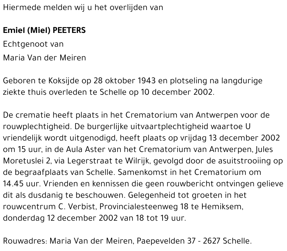 EMIEL (MIEL) PEETERS