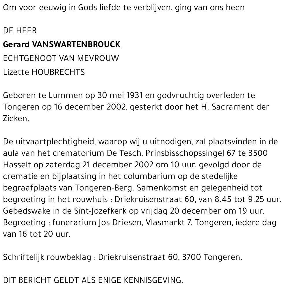 Gerard Vanswartenbrouck