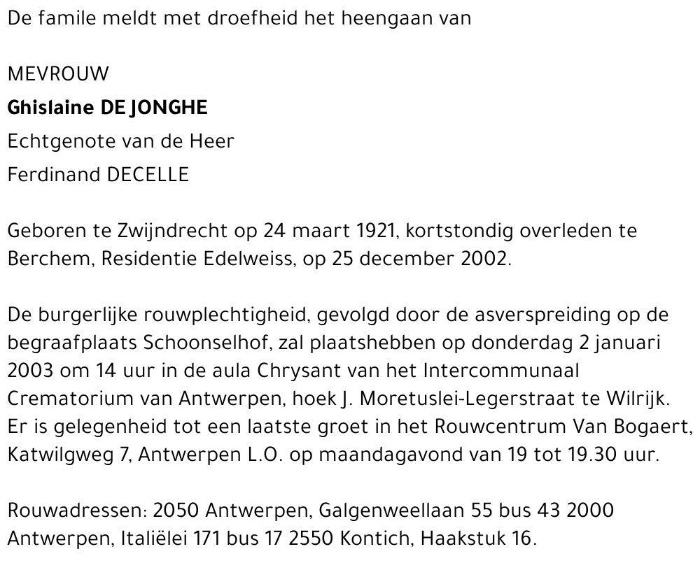 GHISLAINE DE JONGHE