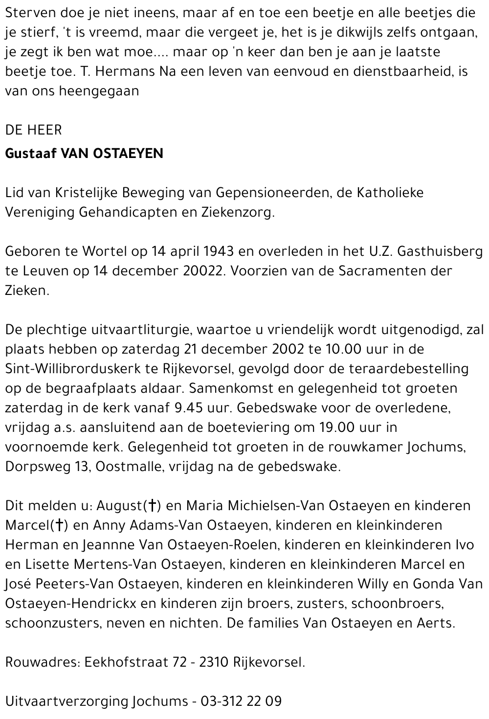 GUSTAAF VAN OSTAEYEN