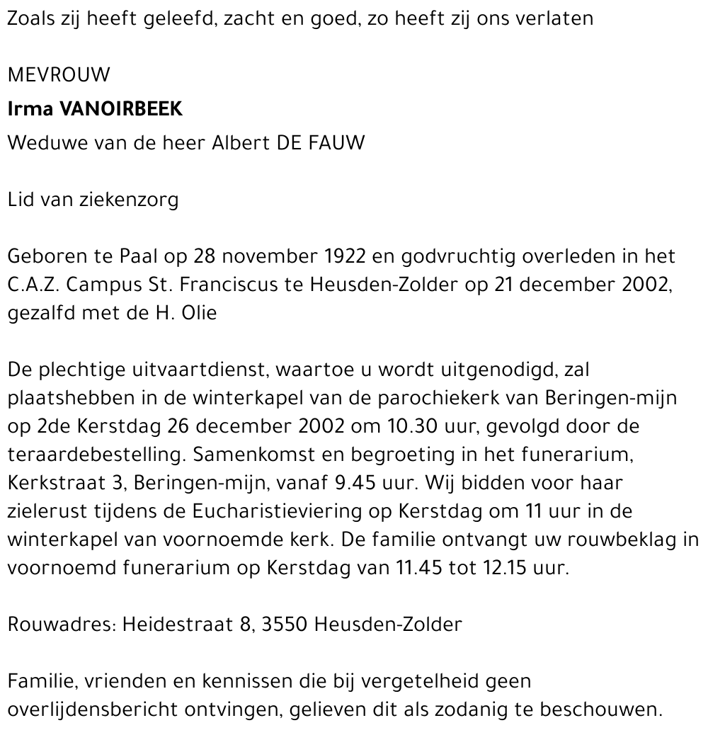 IRMA VANOIRBEEK