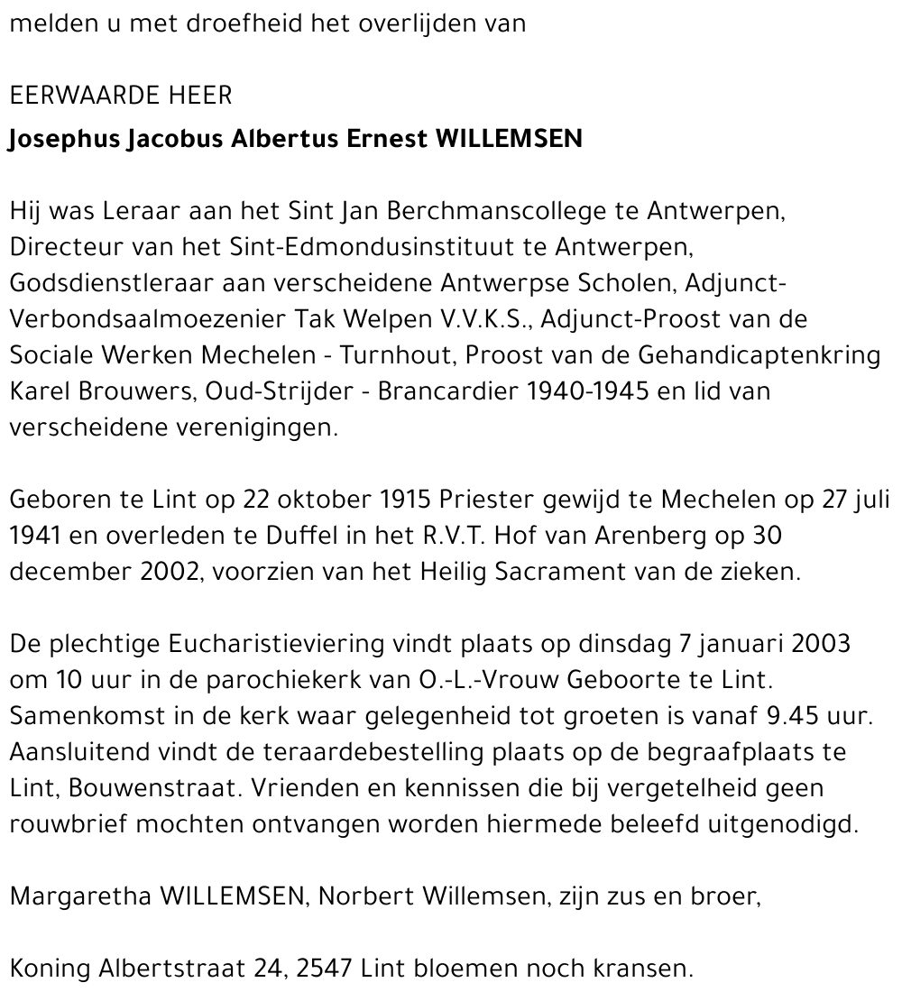 Josephus Jacobus Albertus Ernest Willemsen