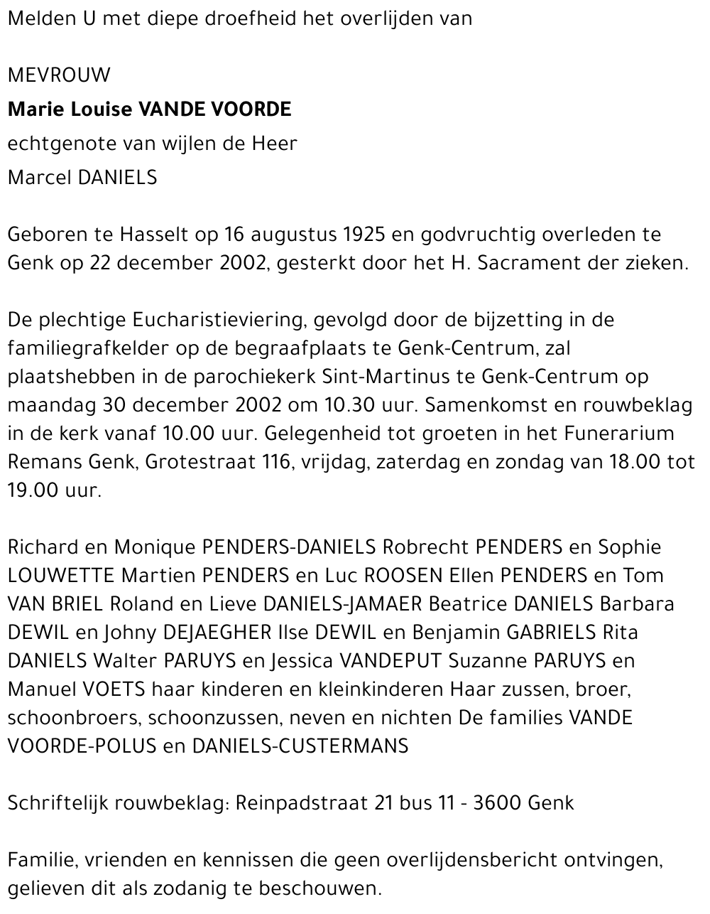 Marie Louise VANDE VOORDE