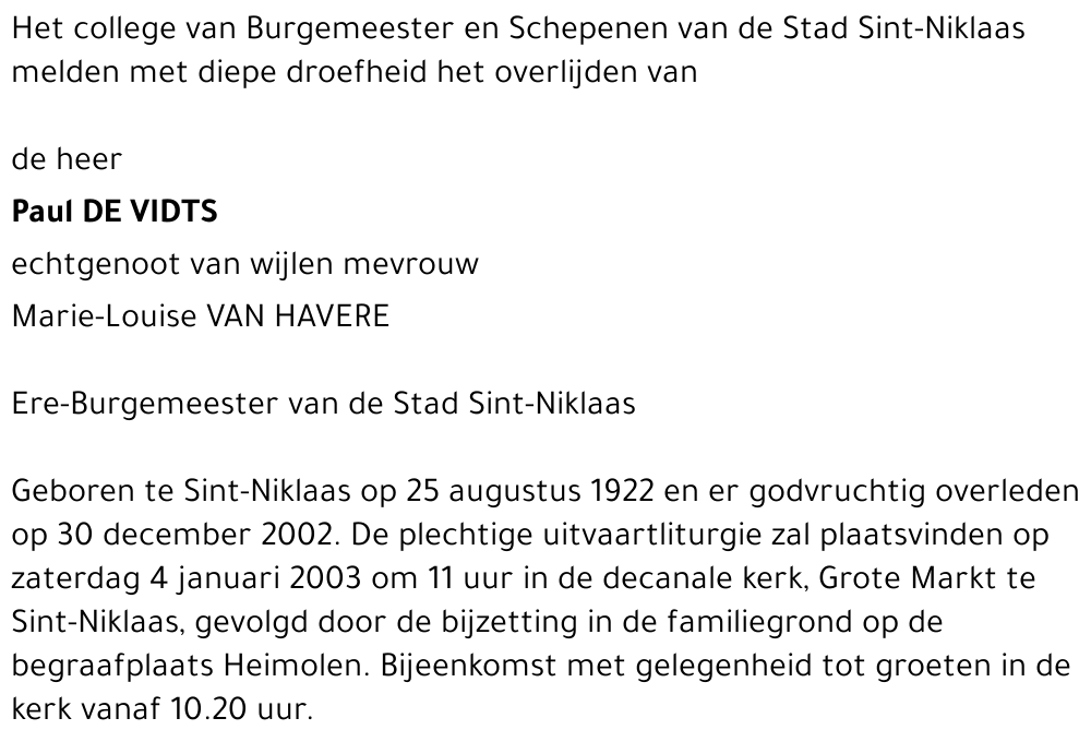PAUL DE VIDTS