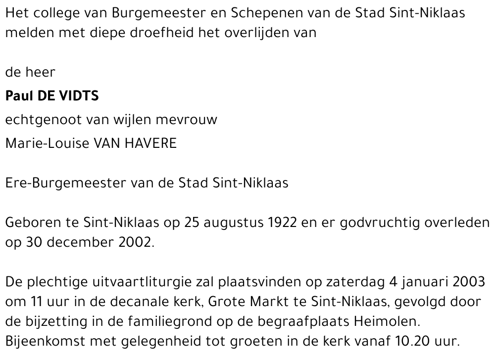 PAUL DE VIDTS