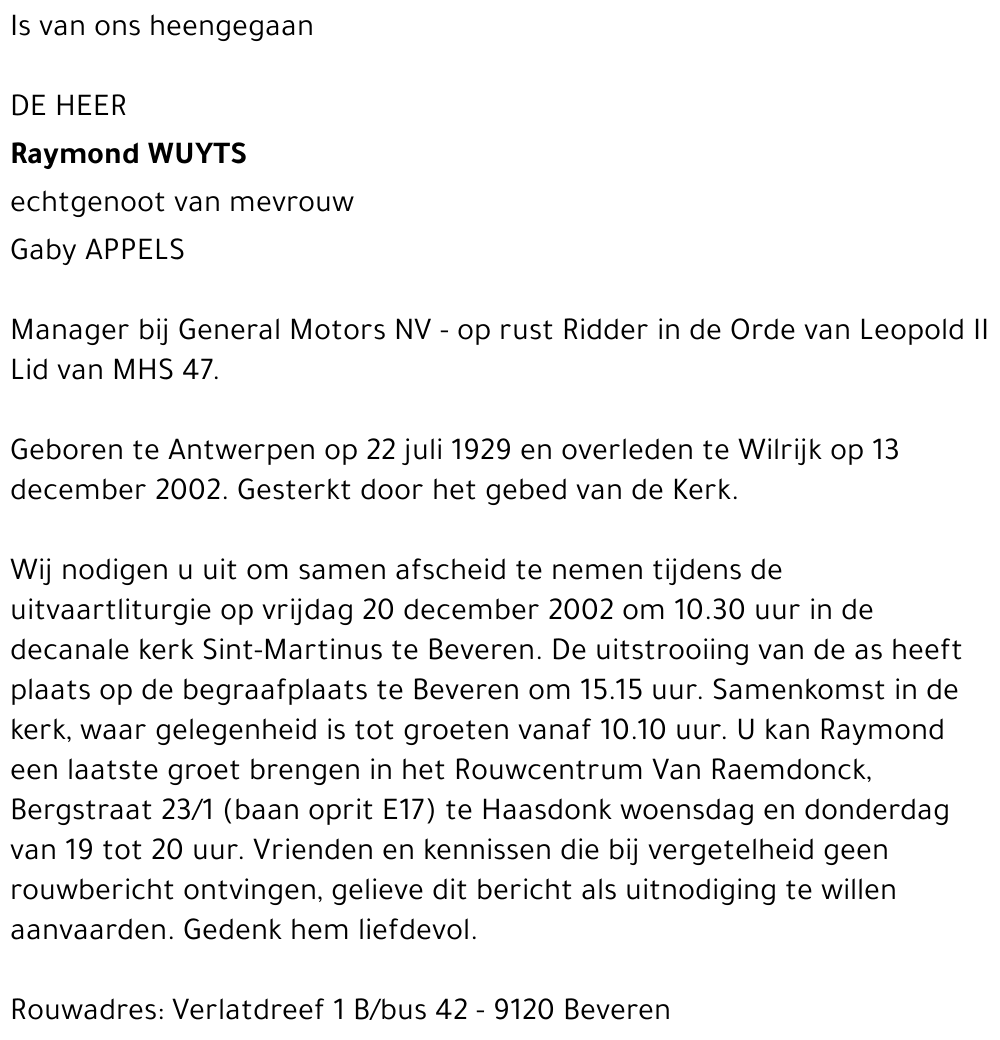 RAYMOND WUYTS