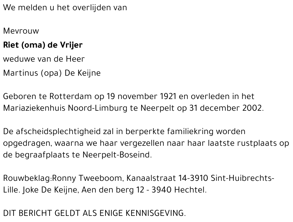 Riet (oma) de Vrijer