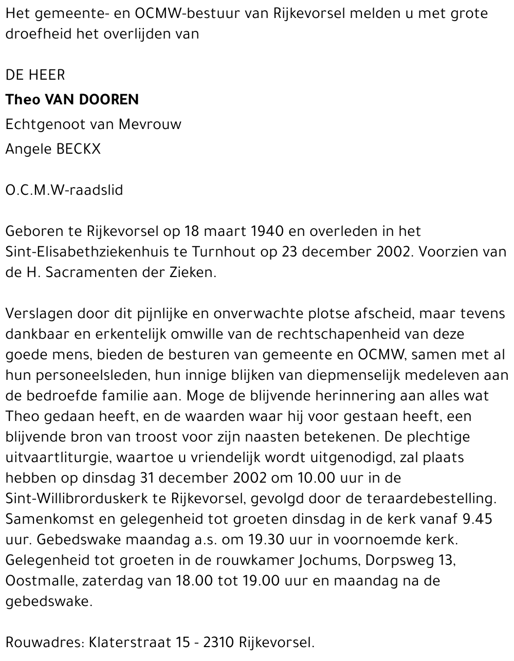 THEO VAN DOOREN