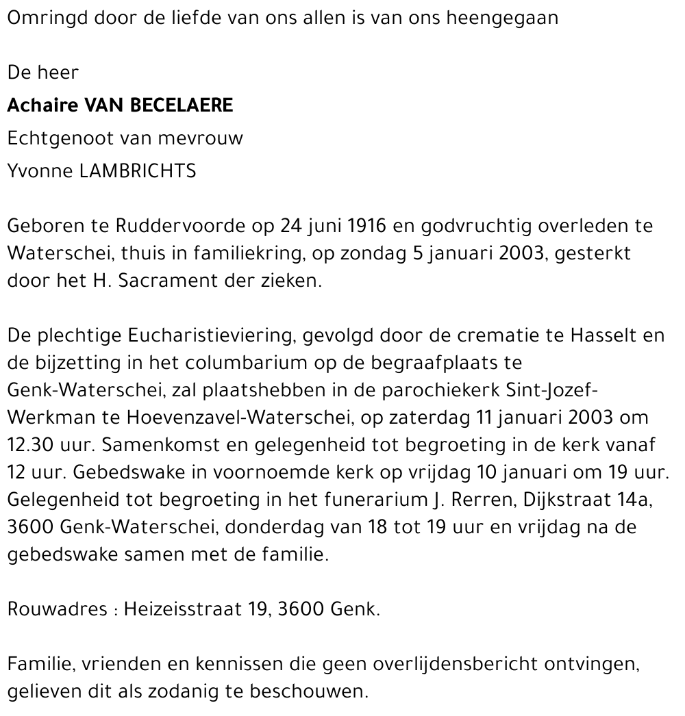 Achaire VANBECELAERE