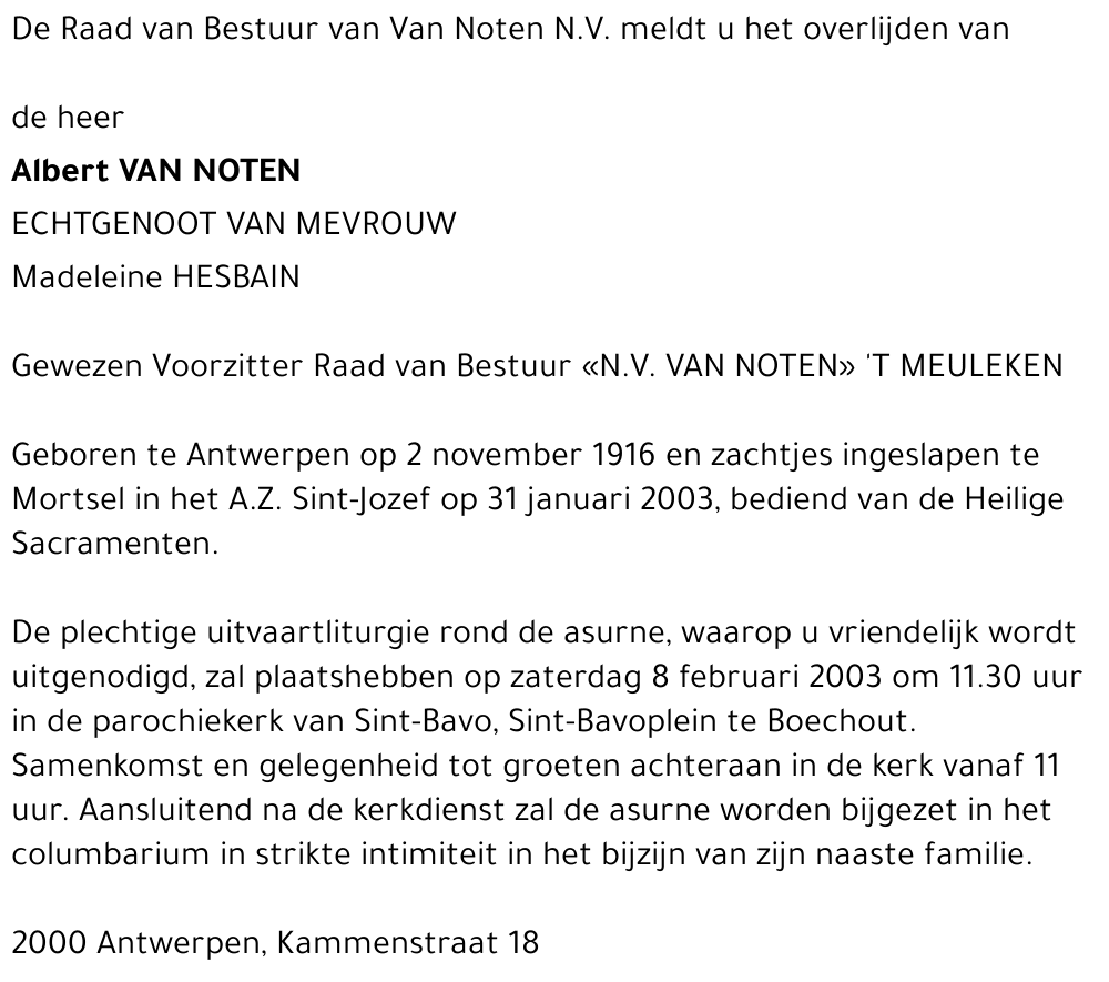 ALBERT VAN NOTEN