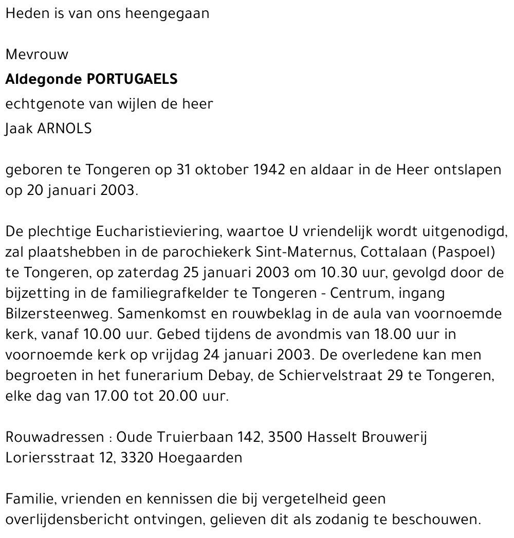 Aldegonde PORTUGAELS