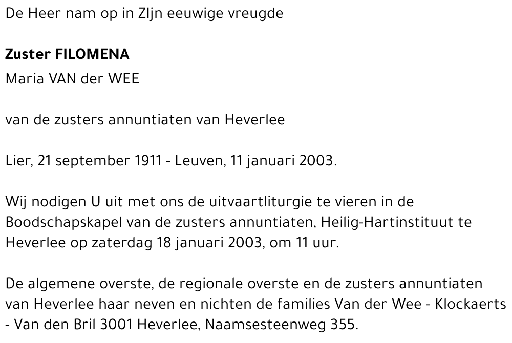 FILOMENA (MARIA VAN DER WEE)