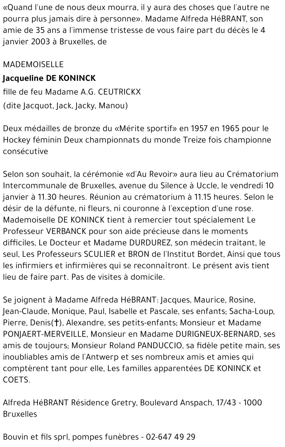 JACQUELINE DE KONINCK