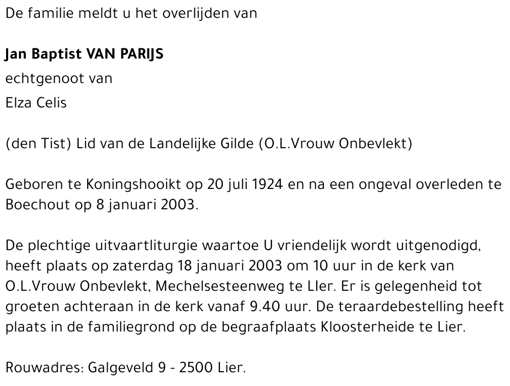 JAN BAPTIST VAN PARIJS