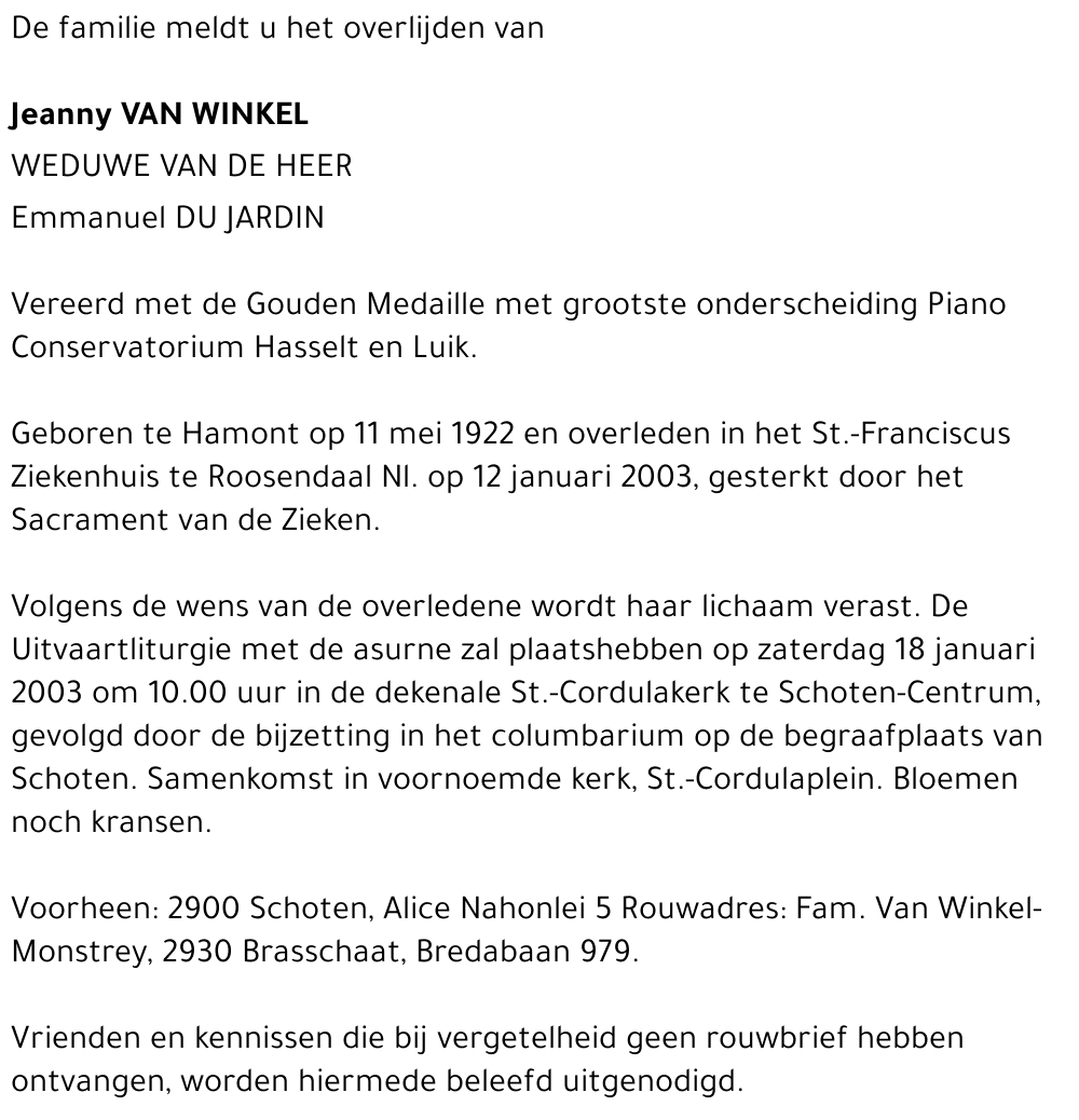 JEANNY VAN WINKEL