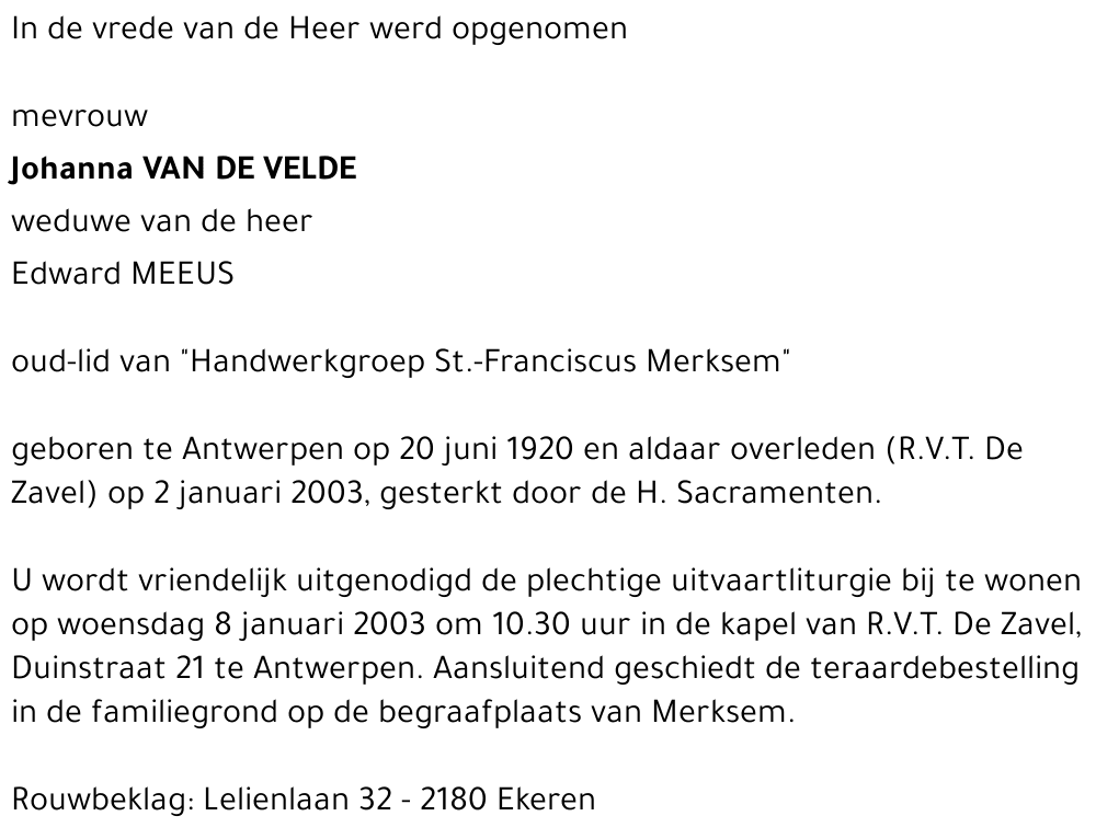 Johanna van de velde