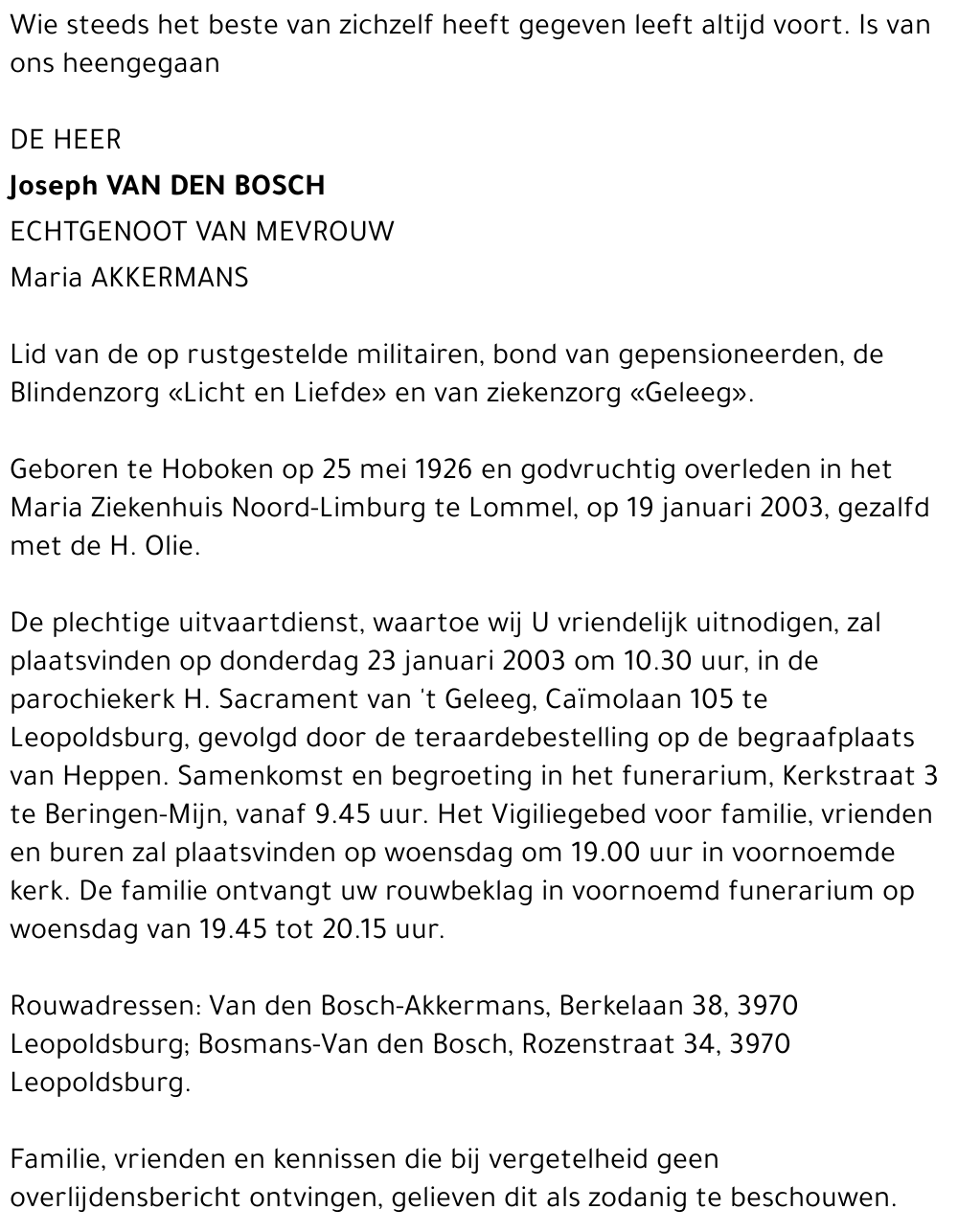 Joseph Van Den Bosch