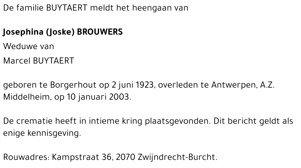 JOSEPHINA (JOSKE) BROUWERS