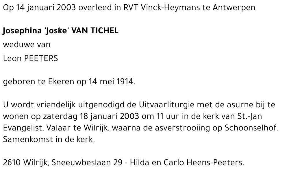 Josephina VAN TICHEL