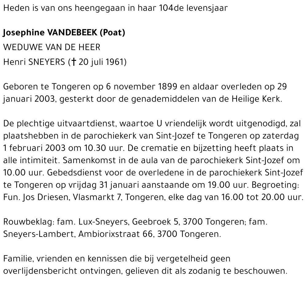 Josephine (Poat) Vandebeek