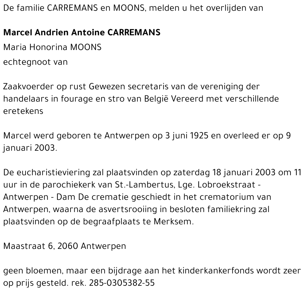 Marcel Adrien Antoine CARREMANS