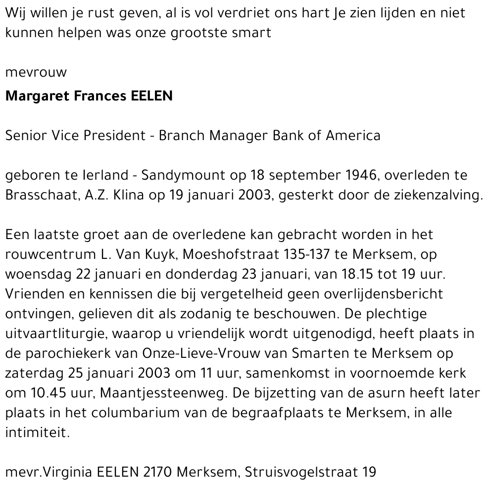 Margaret Frances EELEN