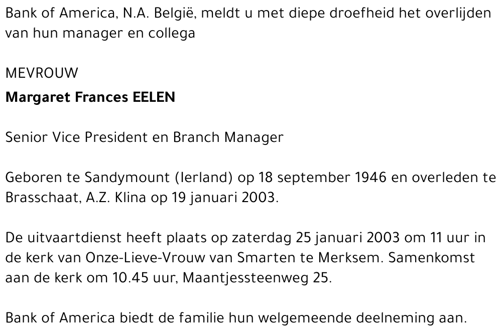 Margaret Frances EELEN