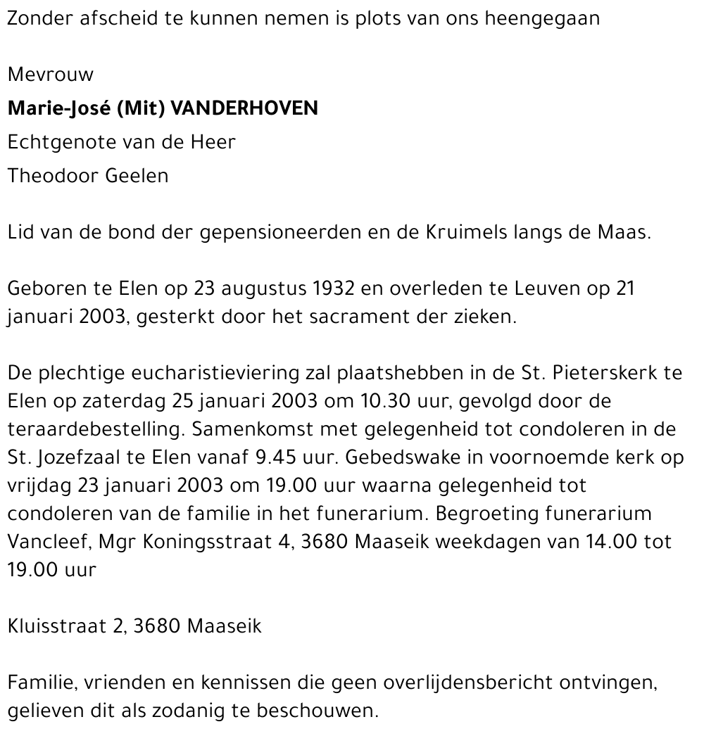 Marie-José 5Mit) Vanderhoven
