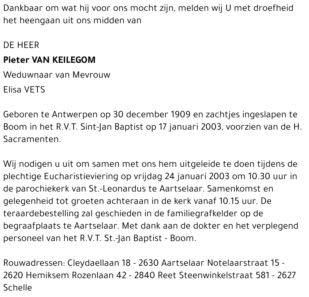 PIETER VAN KEILEGOM