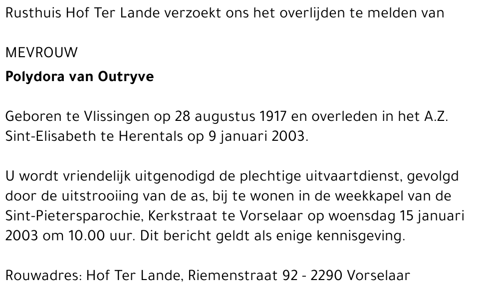 POLYDORA VAN OUTRYVE