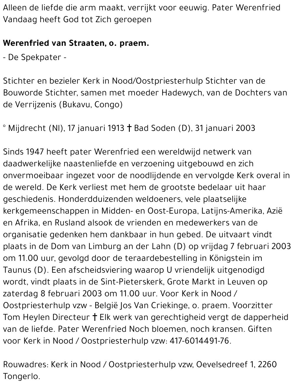 WERENFRIED VAN STRAATEN