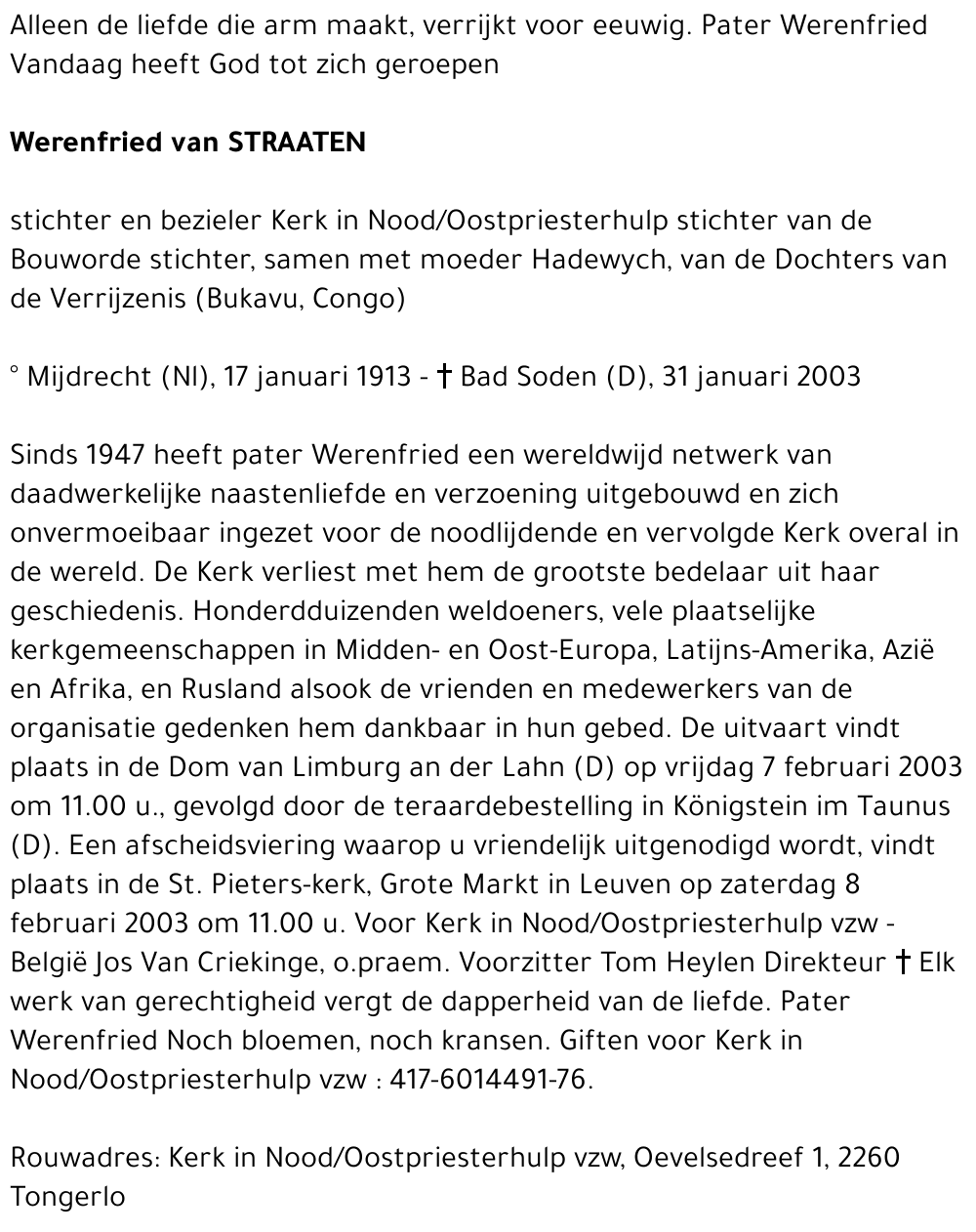 WERENFRIED VAN STRAATEN