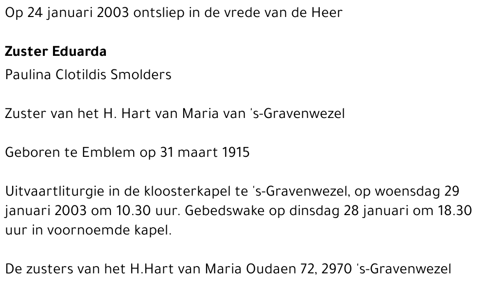 Zuster Eduarda Smolders