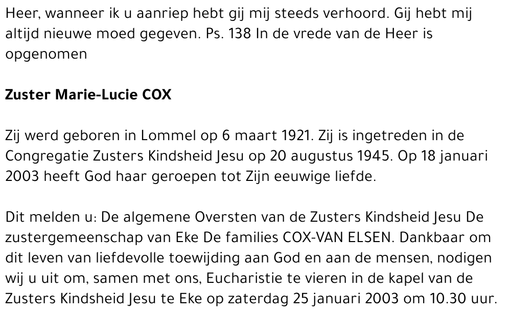 Zuster Marie-Lucie Cox