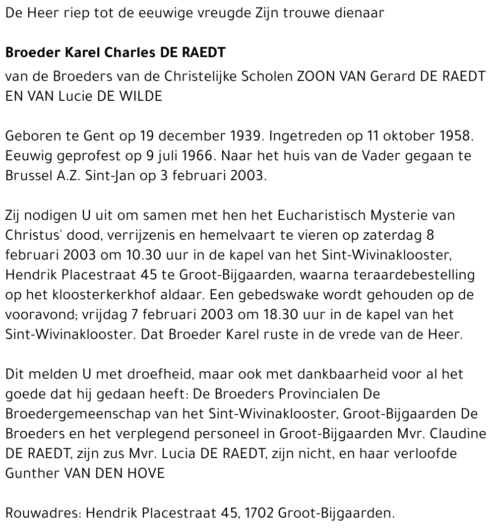 Broeder Karel - Charles De Raedt
