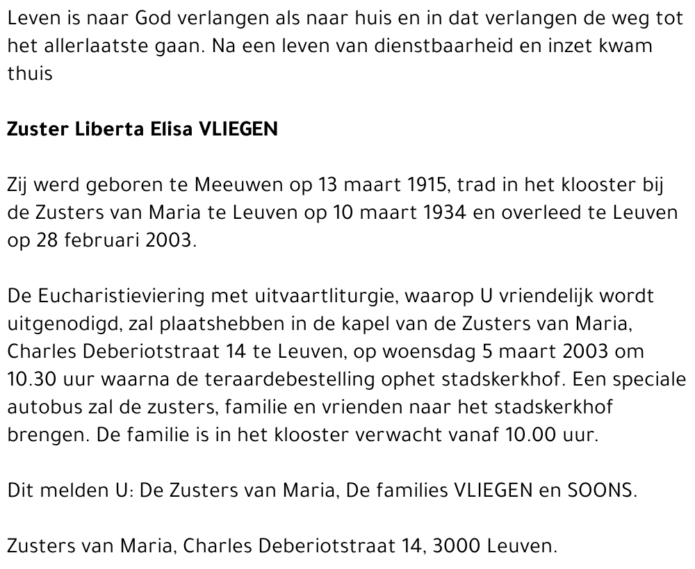 Elisa (Zuster Liberta) Vliegen