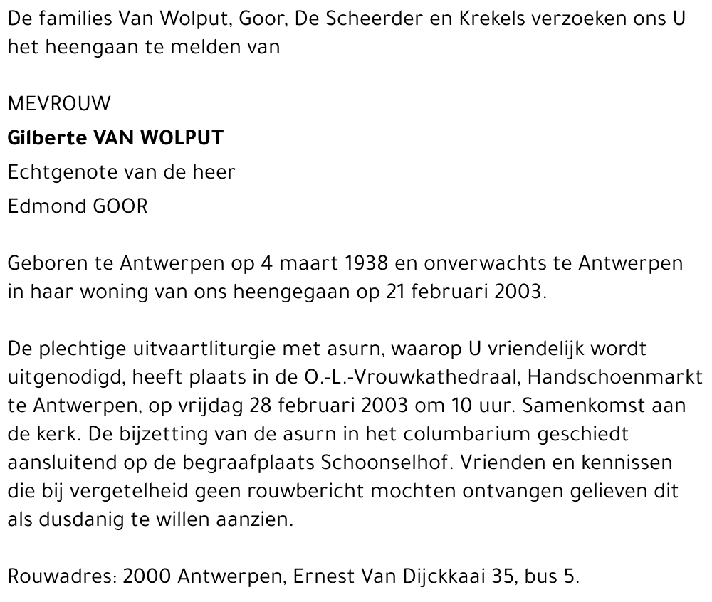 GILBERTE VAN WOLPUT