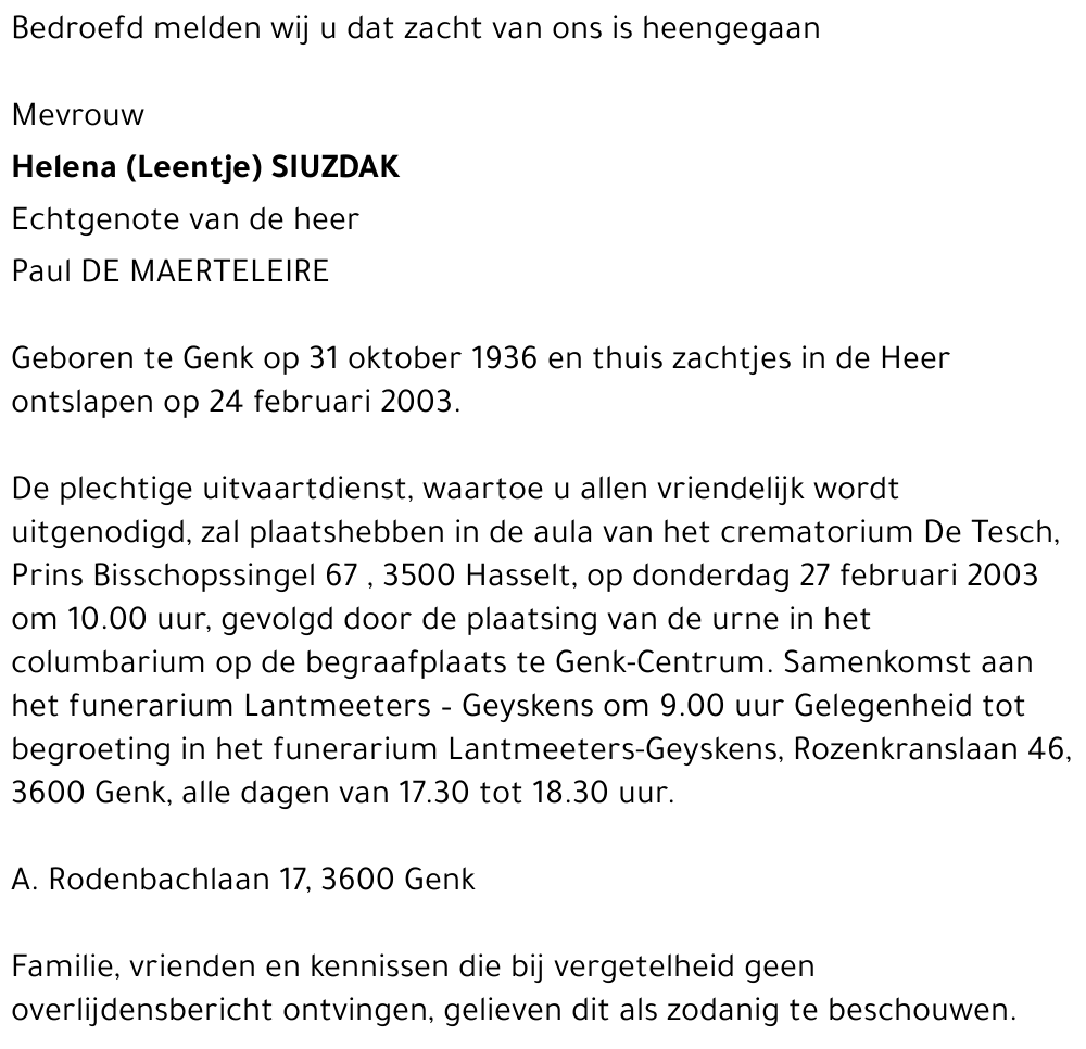 Helena (Leentje) SIUZDAK